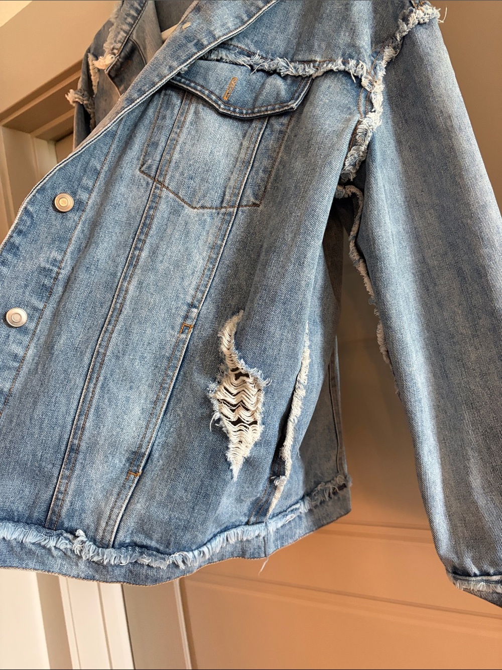 Distressed Light Blue Denim Jacket - Oversized - Picture 3 of 3